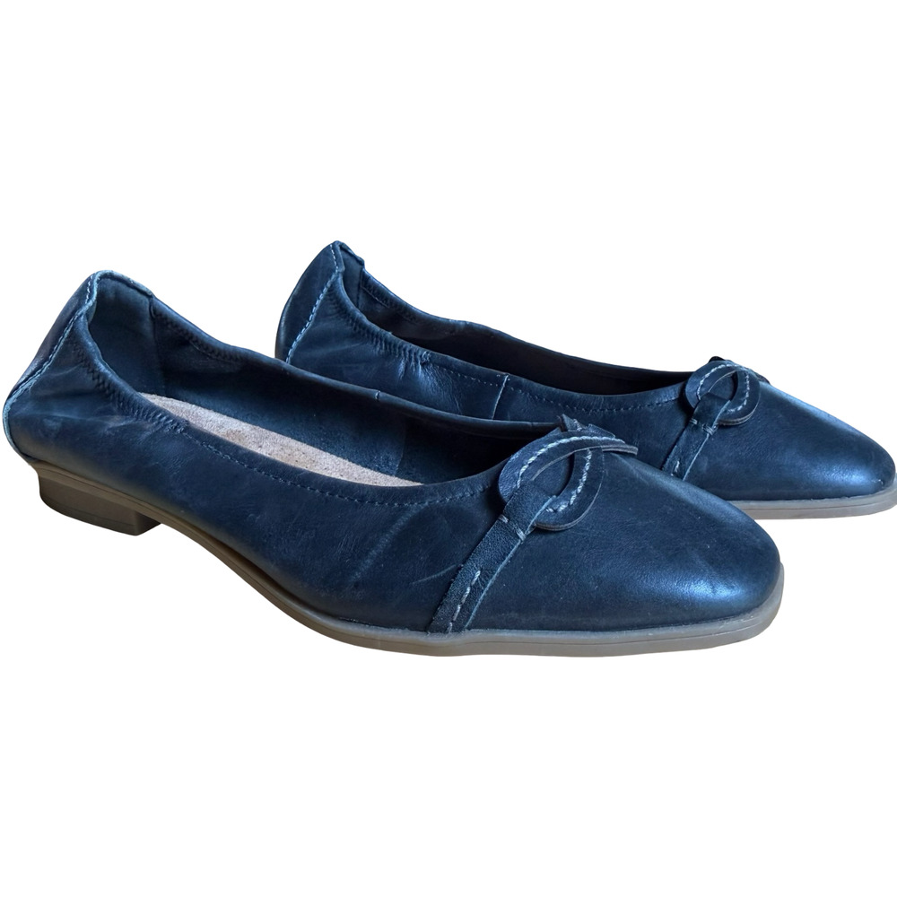 Clarks Lyrical Rhyme Black Leather Slip On Ballet Flats Square Toe Shoes sz 8